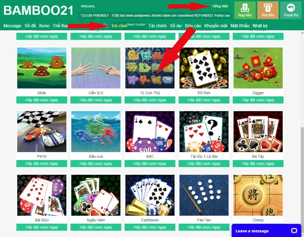 Game 12 Con Thú BamBoo21 3 Hướng Dẫn vào Game 12 Con Thú BamBoo21