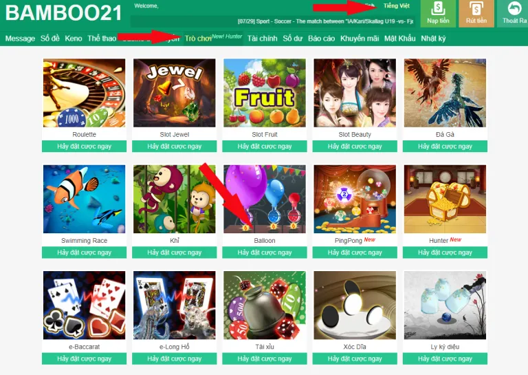 Hướng Dẫn Vào Game Balloon BamBoo21