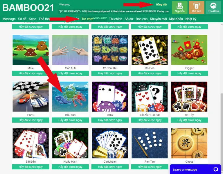 Hướng Dẫn Vào Game Bầu Cua BamBoo21