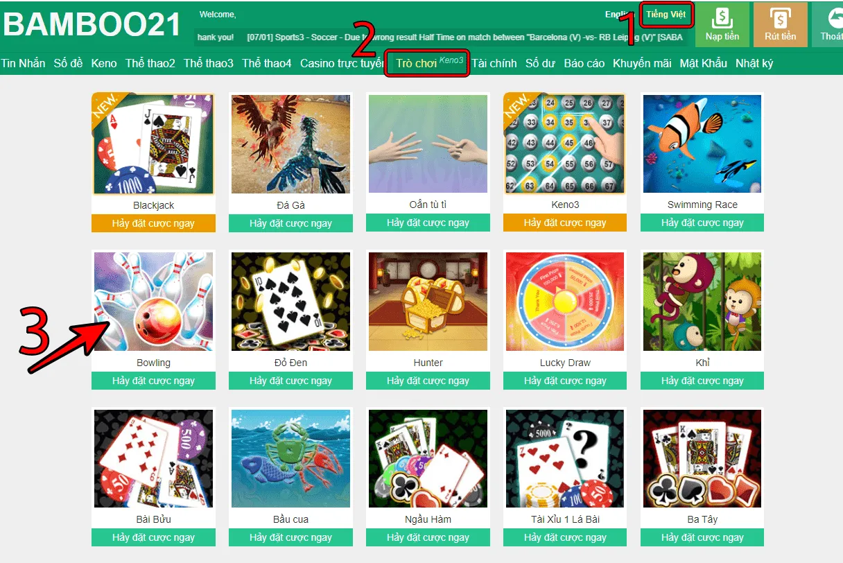 Game Bowling BamBoo21 3 Hướng Dẫn Vảo Game Bowlling BamBoo21