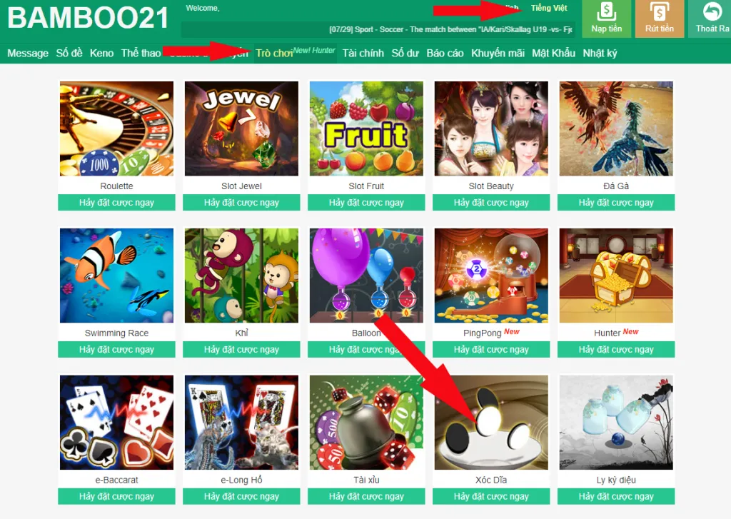 Hướng Dẫn Vào Game Xóc Dĩa BamBoo21