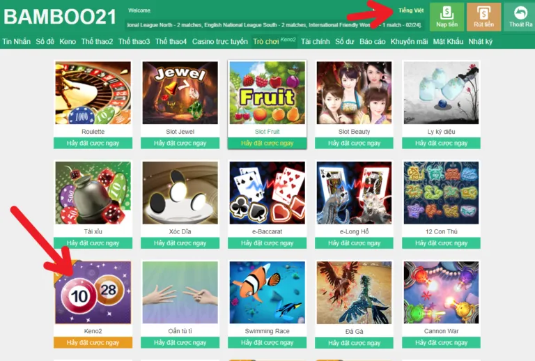 Hướng Dẫn vào Game Keno2 Bamboo21